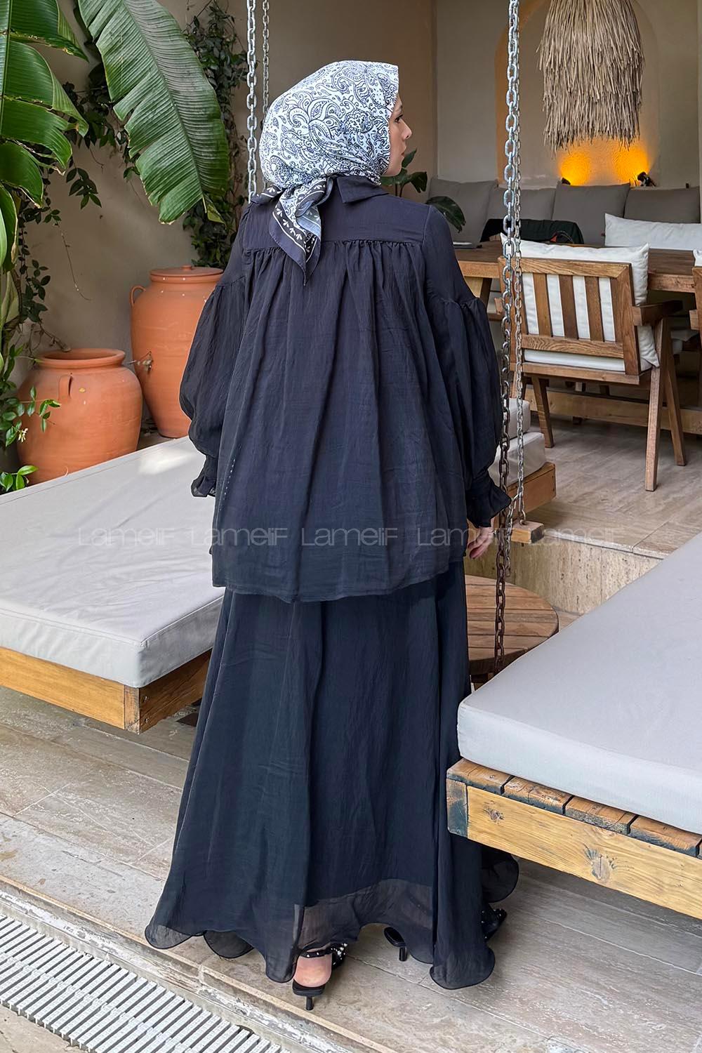 Lamelif Tesettür Şifon Takım Siyah