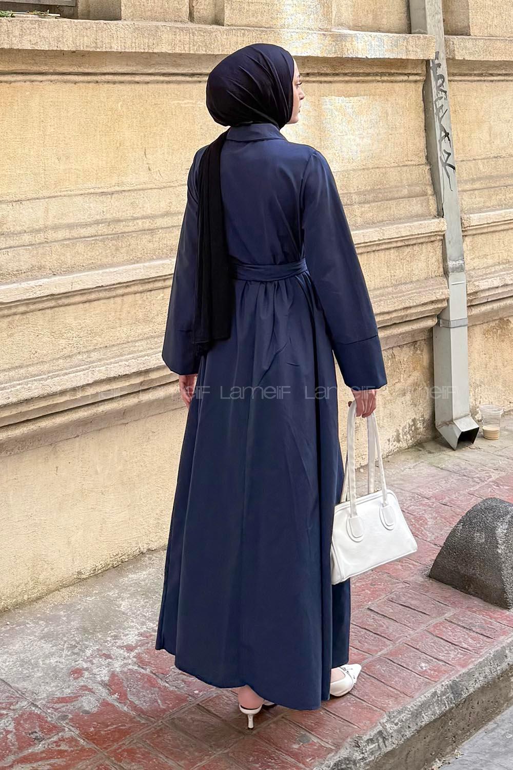 Lamelif Düğme Detaylı Tesettür Elbise Lacivert