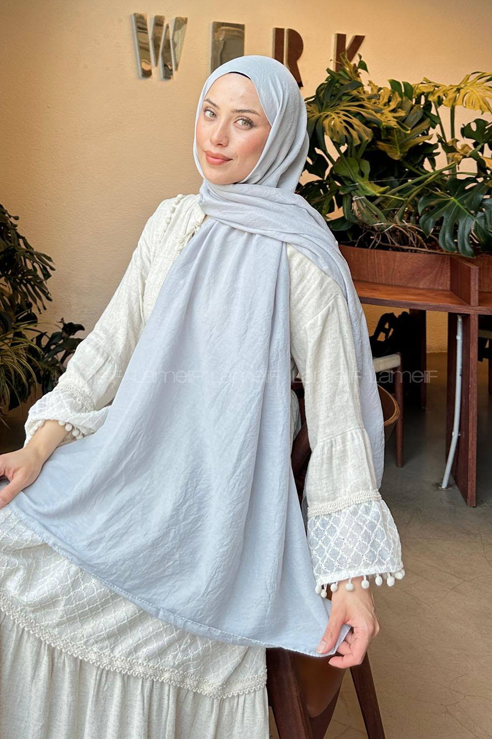 Lamelif Comfort Pamuk Şal Gümüş Gri