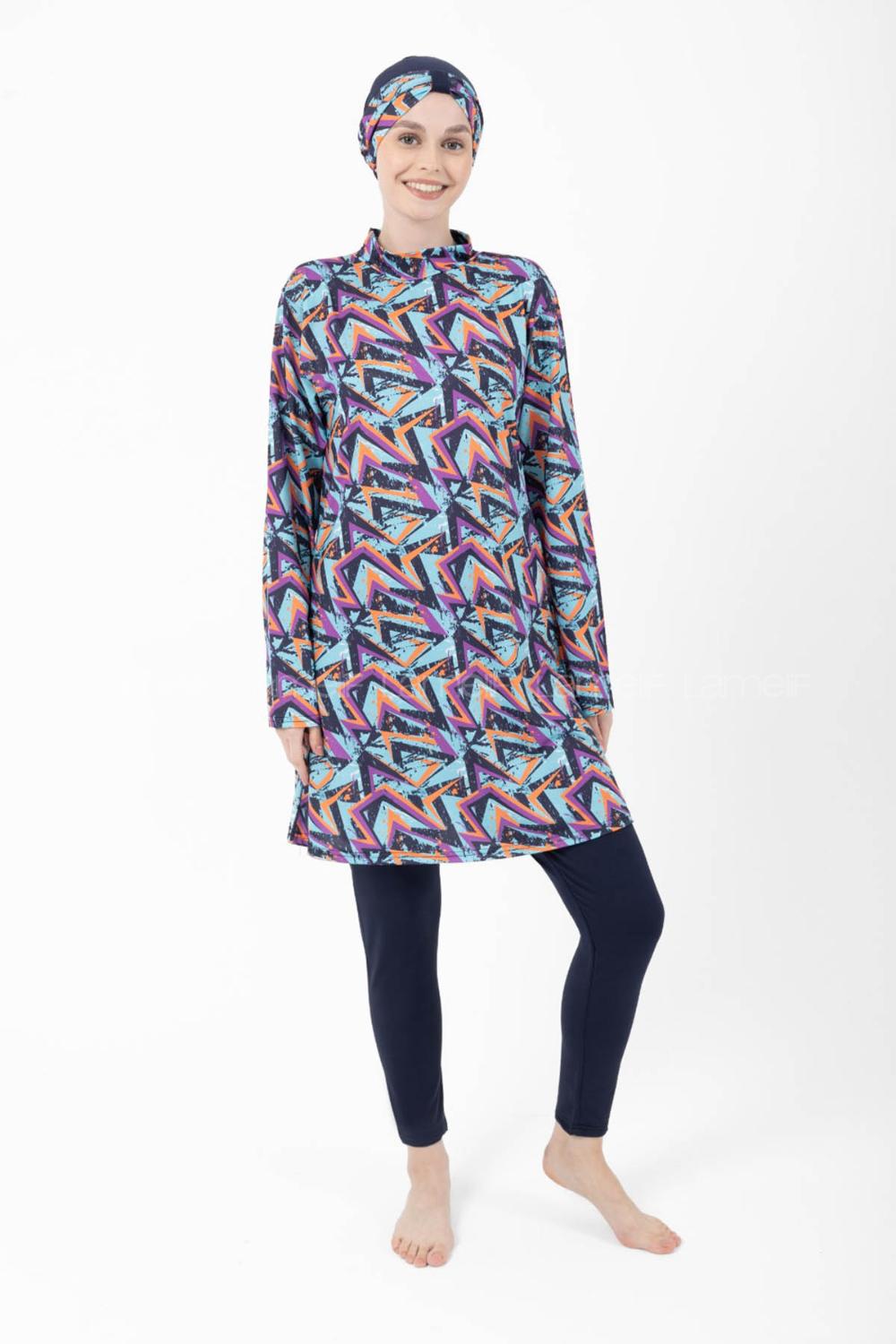 Lamelif Haşama Tesettür Mayo Hijap Mavi