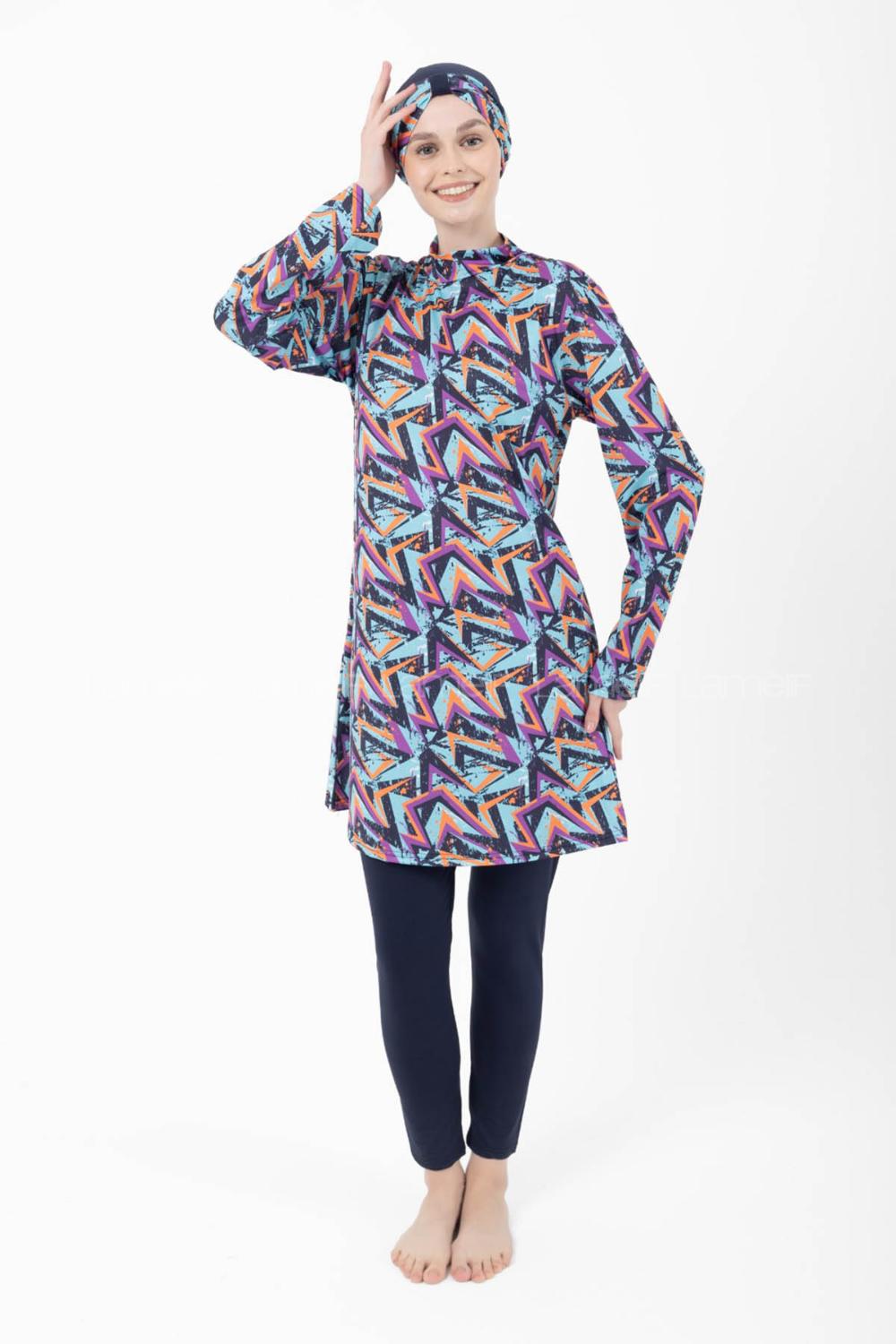 Lamelif Haşama Tesettür Mayo Hijap Mavi