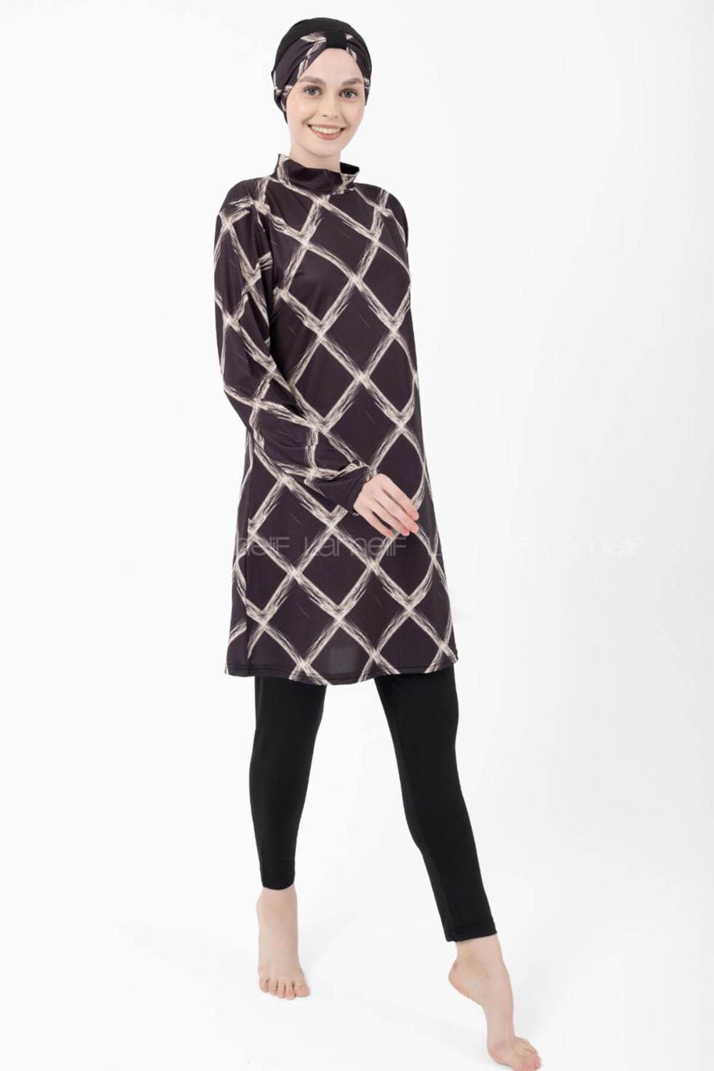 Lamelif Haşama Tesettür Mayo Hijap Siyah
