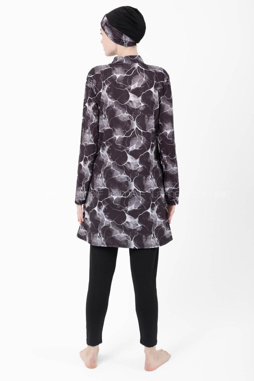 Lamelif Haşama Tesettür Mayo Hijap Siyah - Beyaz