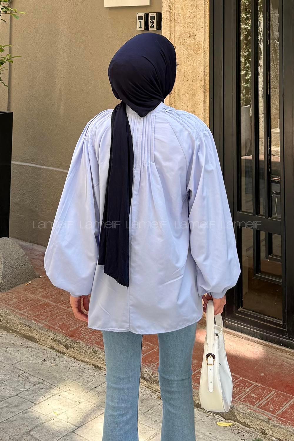 Lamelif Çiçek Detaylı Nervür Bluz Bebe Mavisi