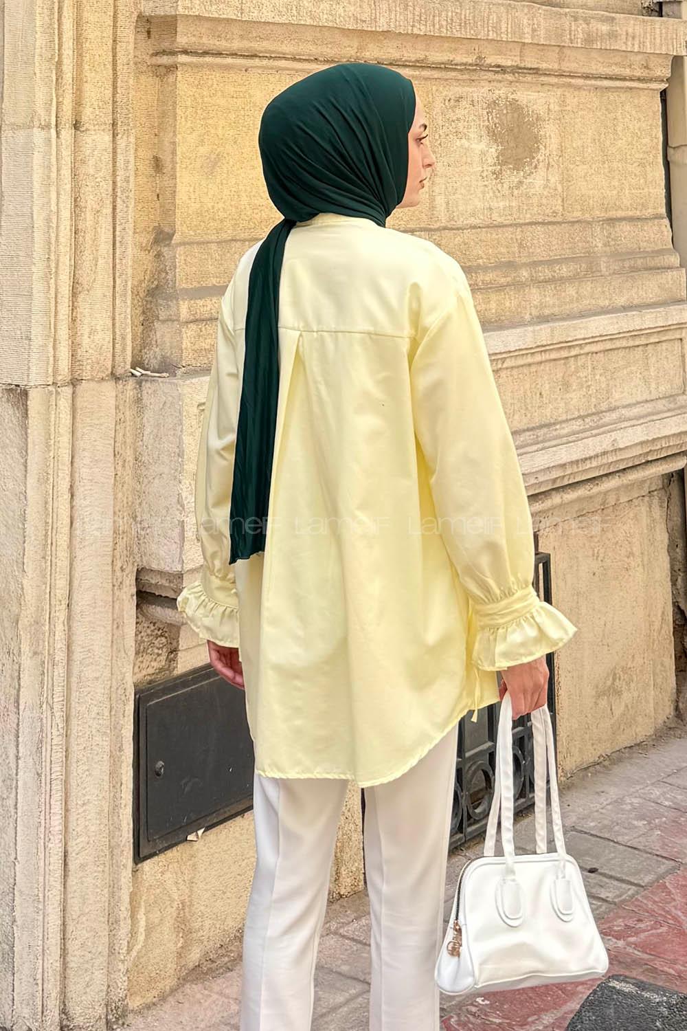 Lamelif Flores Fırfırlı Tunik Sarı