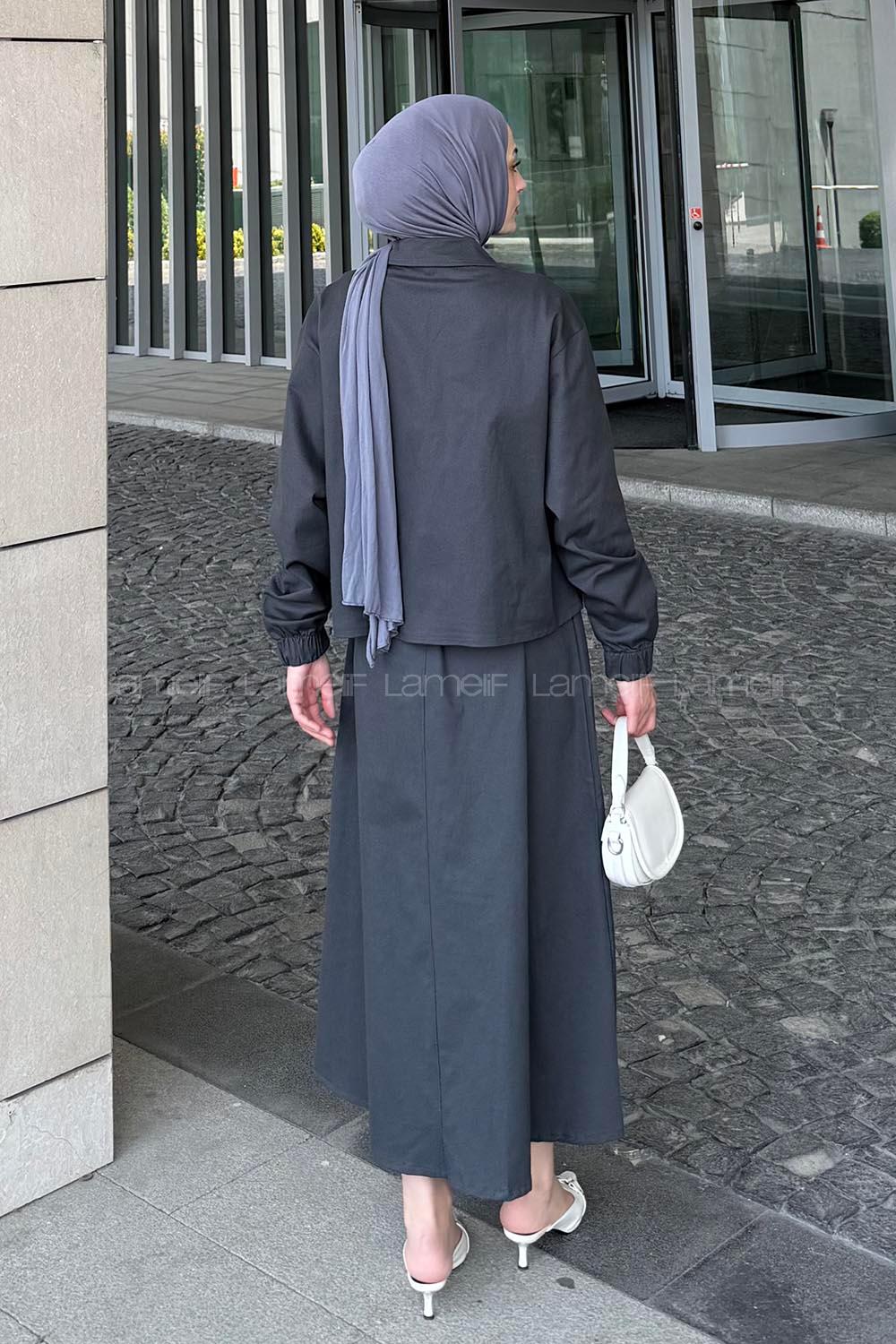 lı İkili Etek Tesettür Takım Antrasit