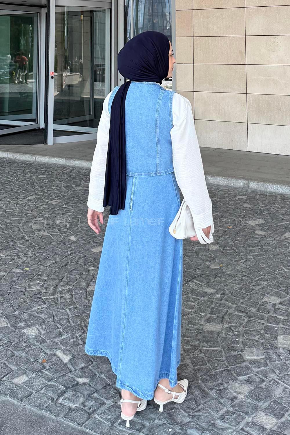 Lamelif Kruvaze Kapama Kot Etekli Takım Açık Mavi