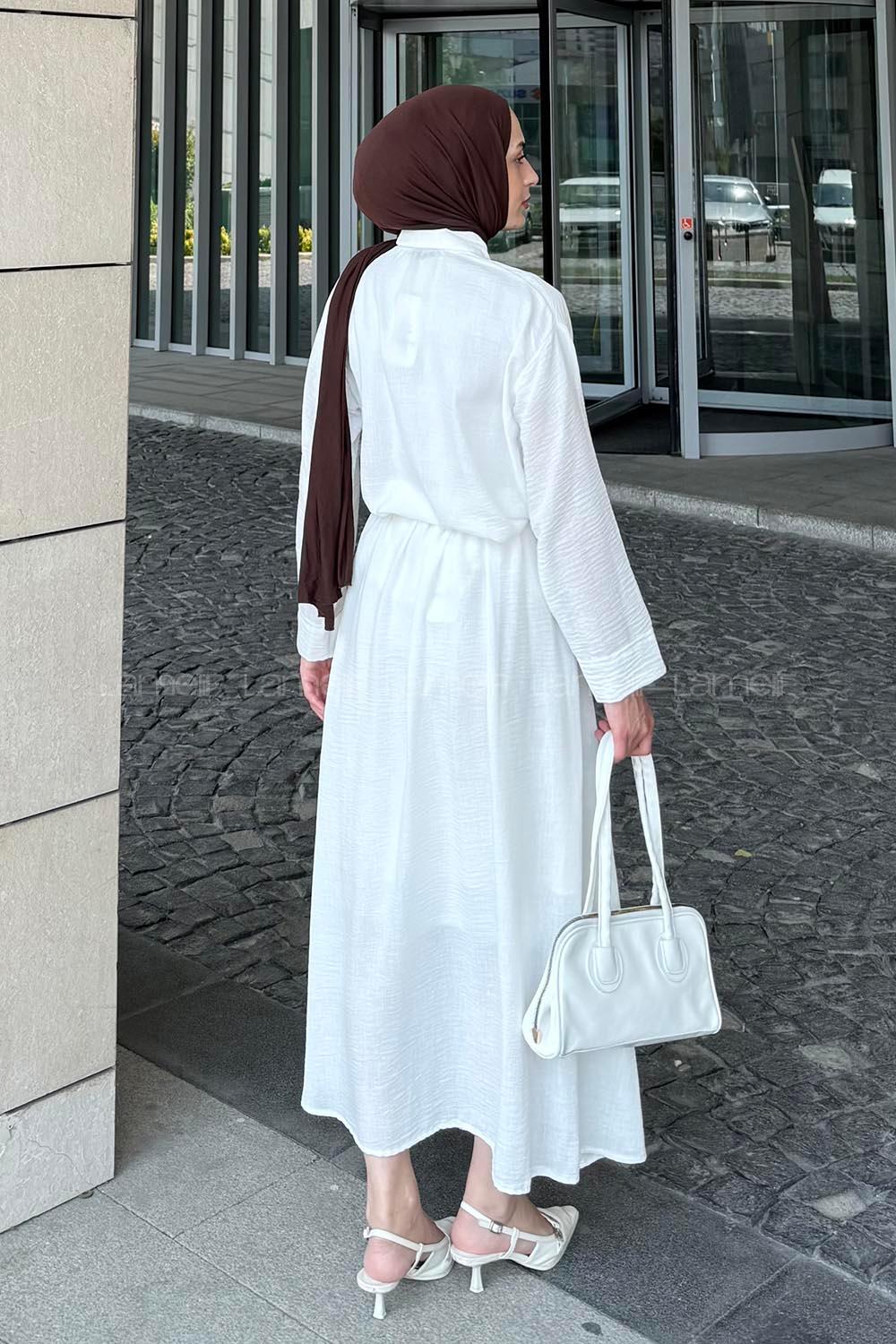 Ecru Shirt Collar Long Arm Linen Flare Suit