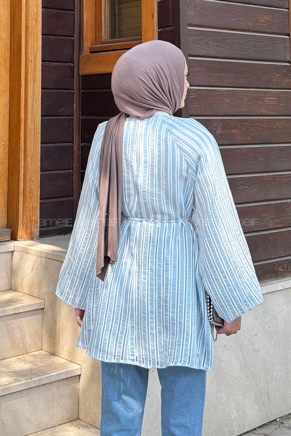 Lamelif Çizgi Detaylı Bağlamalı Tunik Bebe Mavisi