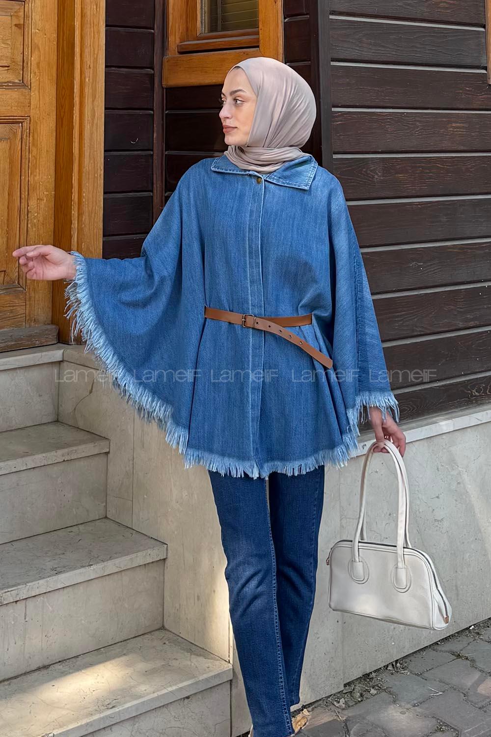 Lamelif Kemer Detaylı Panço Kot Mavisi
