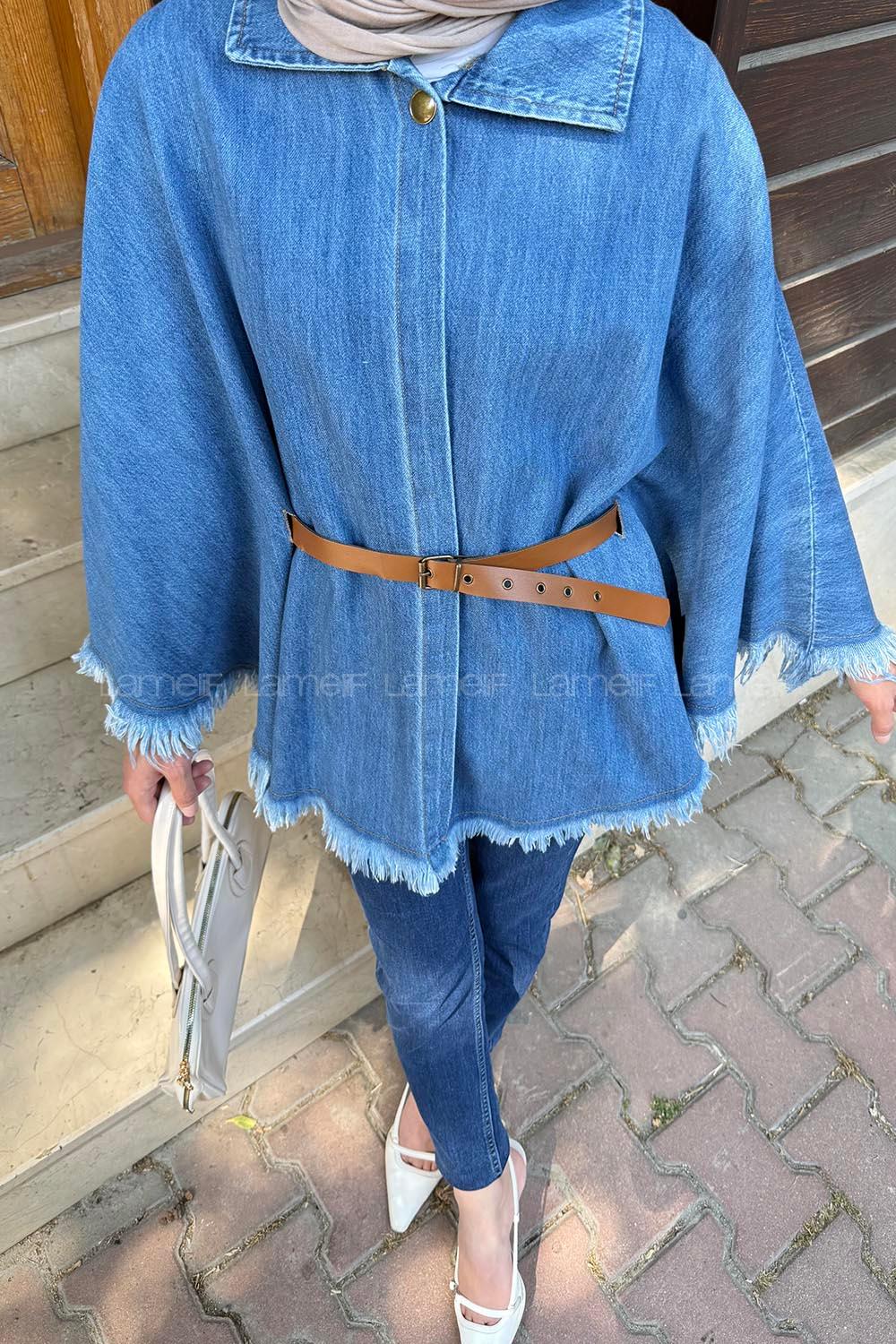 Lamelif Kemer Detaylı Panço Kot Mavisi