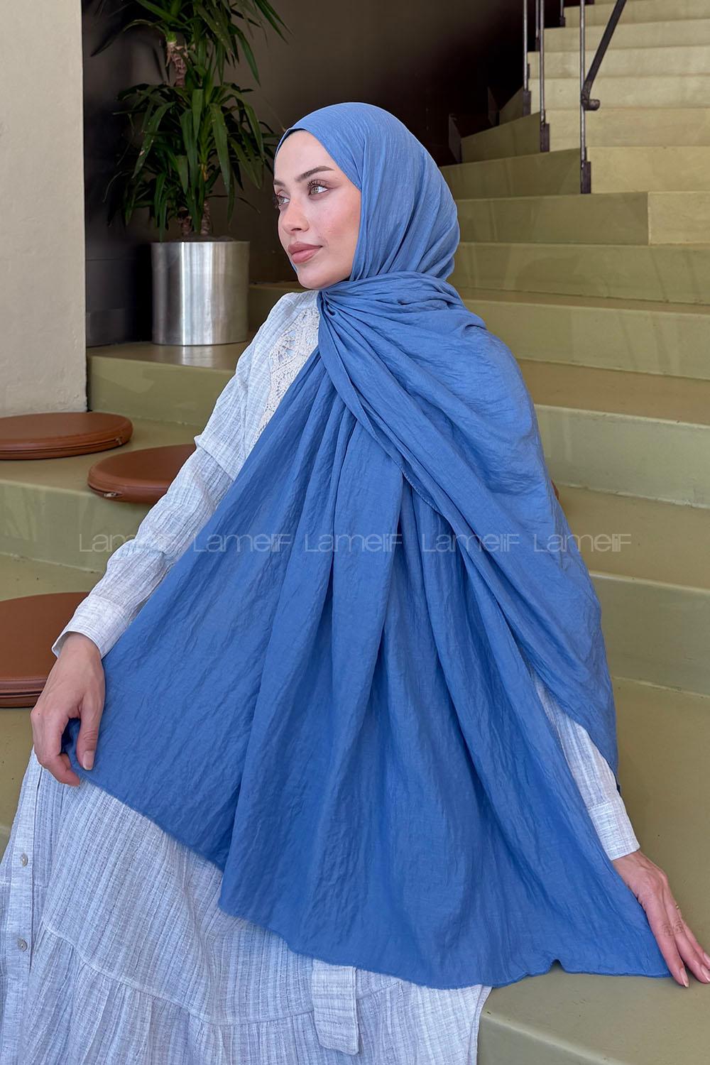 Lamelif Organik Premium Şal Gök Mavi