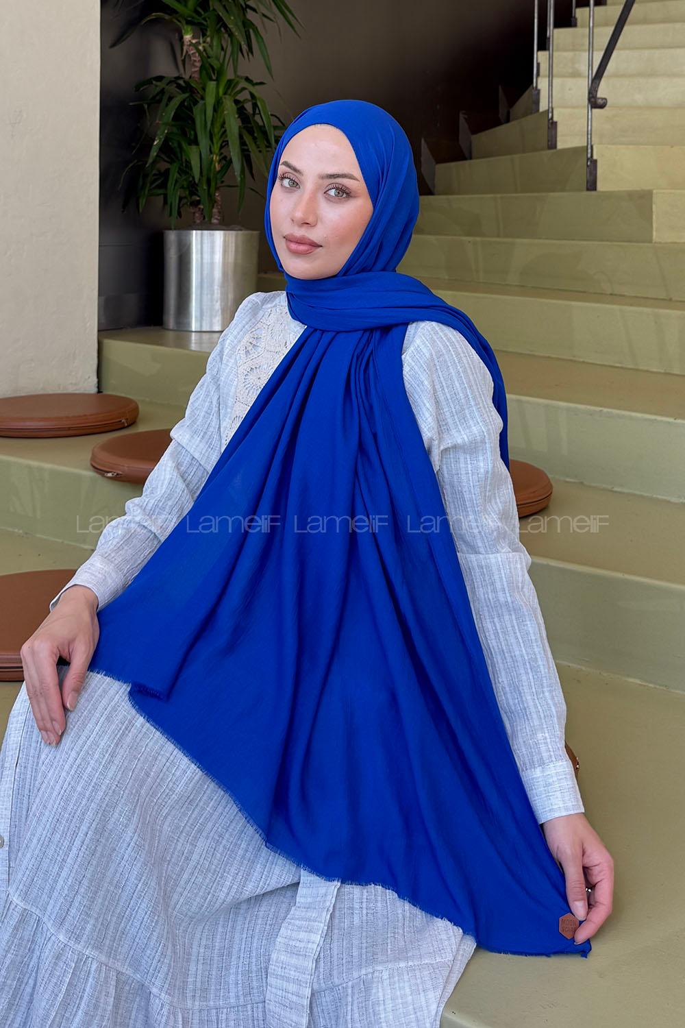 Lamelif Organik Premium Şal Saks Mavisi