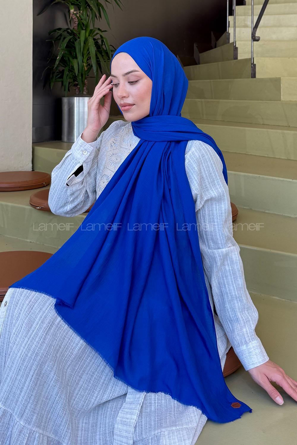 Lamelif Organik Premium Şal Saks Mavisi