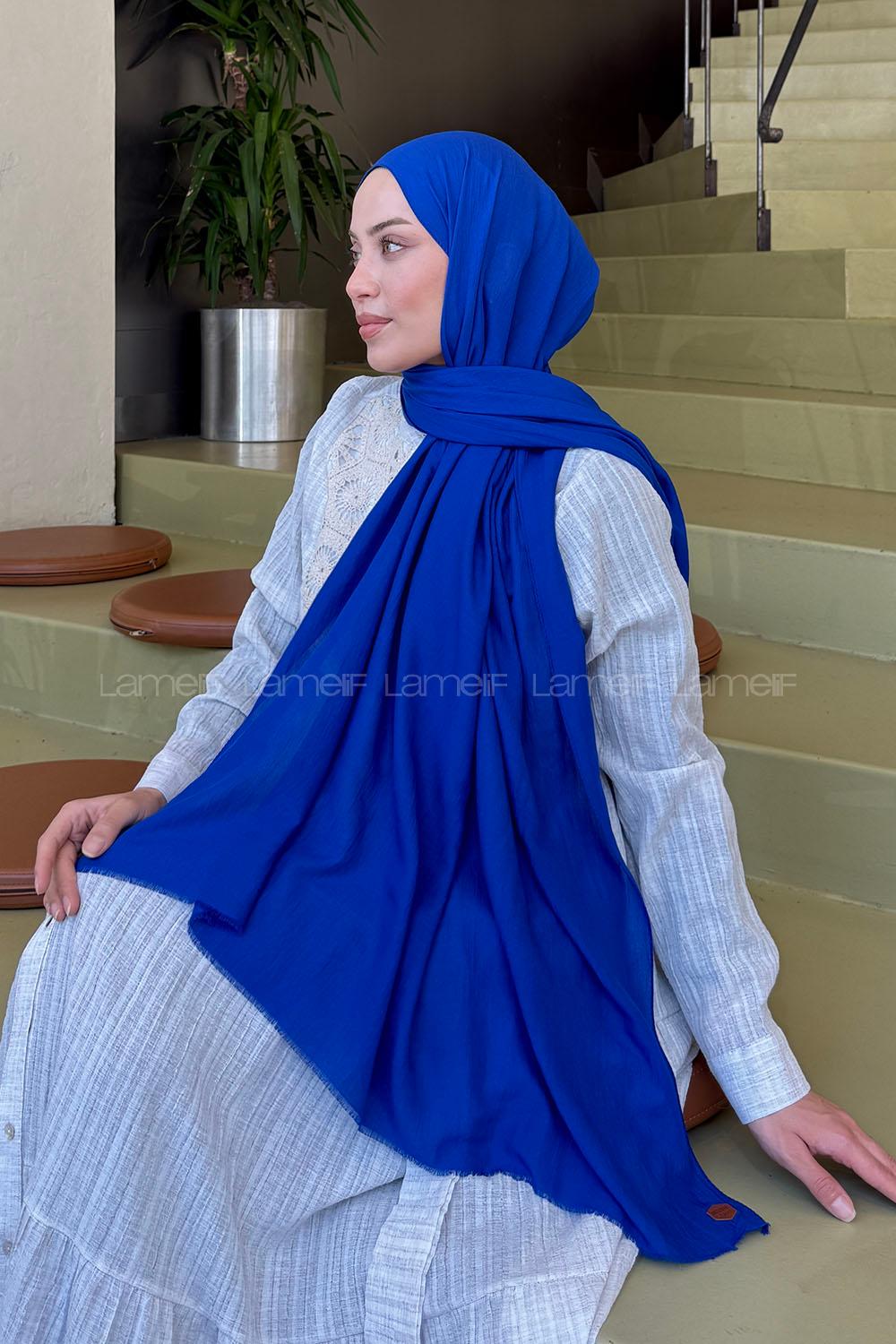 Lamelif Organik Premium Şal Saks Mavisi