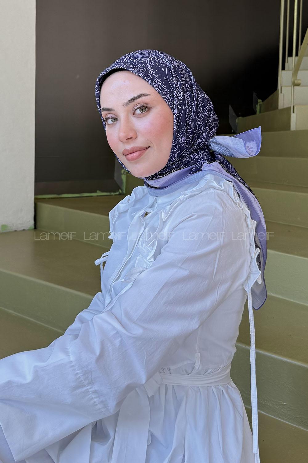 Lamelif Retro Desen Kokulu Prime Soft Eşarp Lila
