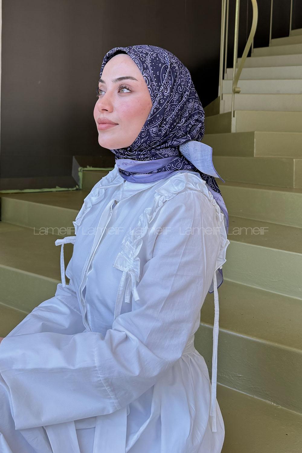 Lamelif Retro Desen Kokulu Prime Soft Eşarp Lila