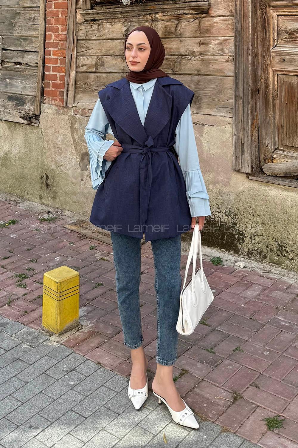 Lamelif Kolsuz Tesettür Yelek Lacivert