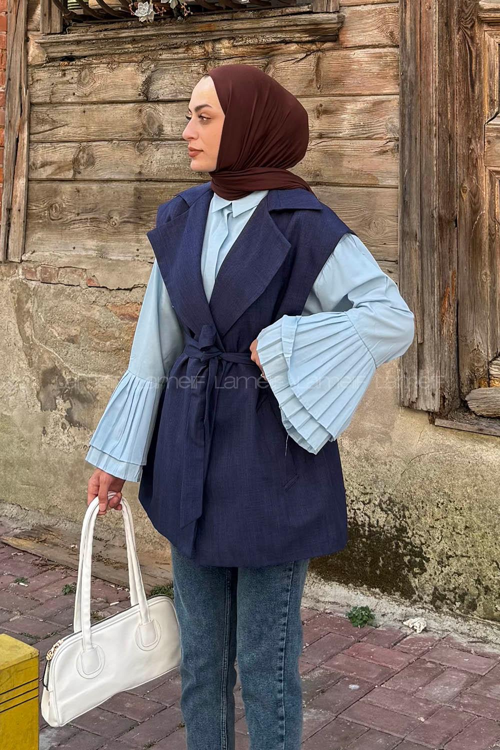 Lamelif Kolsuz Tesettür Yelek Lacivert