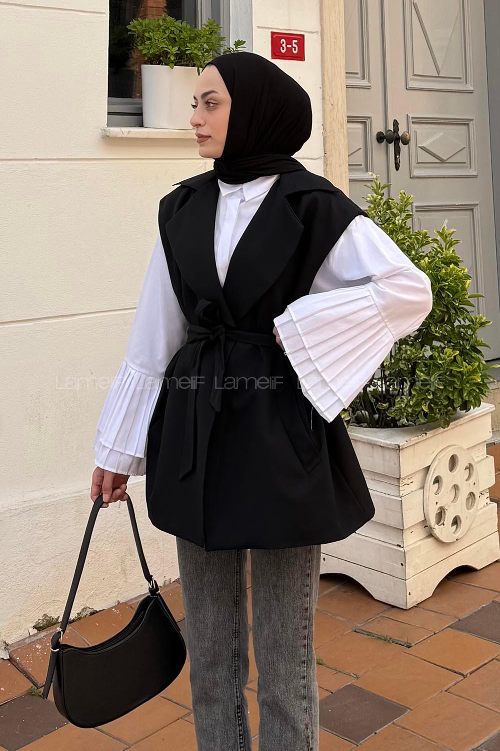 Black Normal Neck Sleeveless Arm Polyester Jacket
