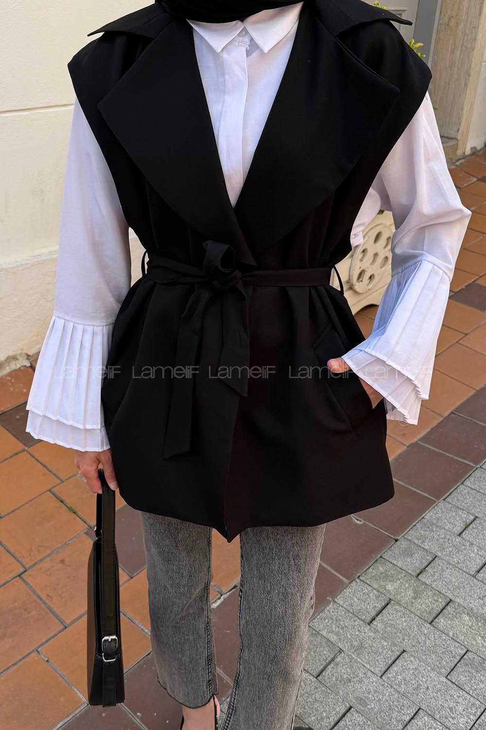 Black Normal Neck Sleeveless Arm Polyester Jacket