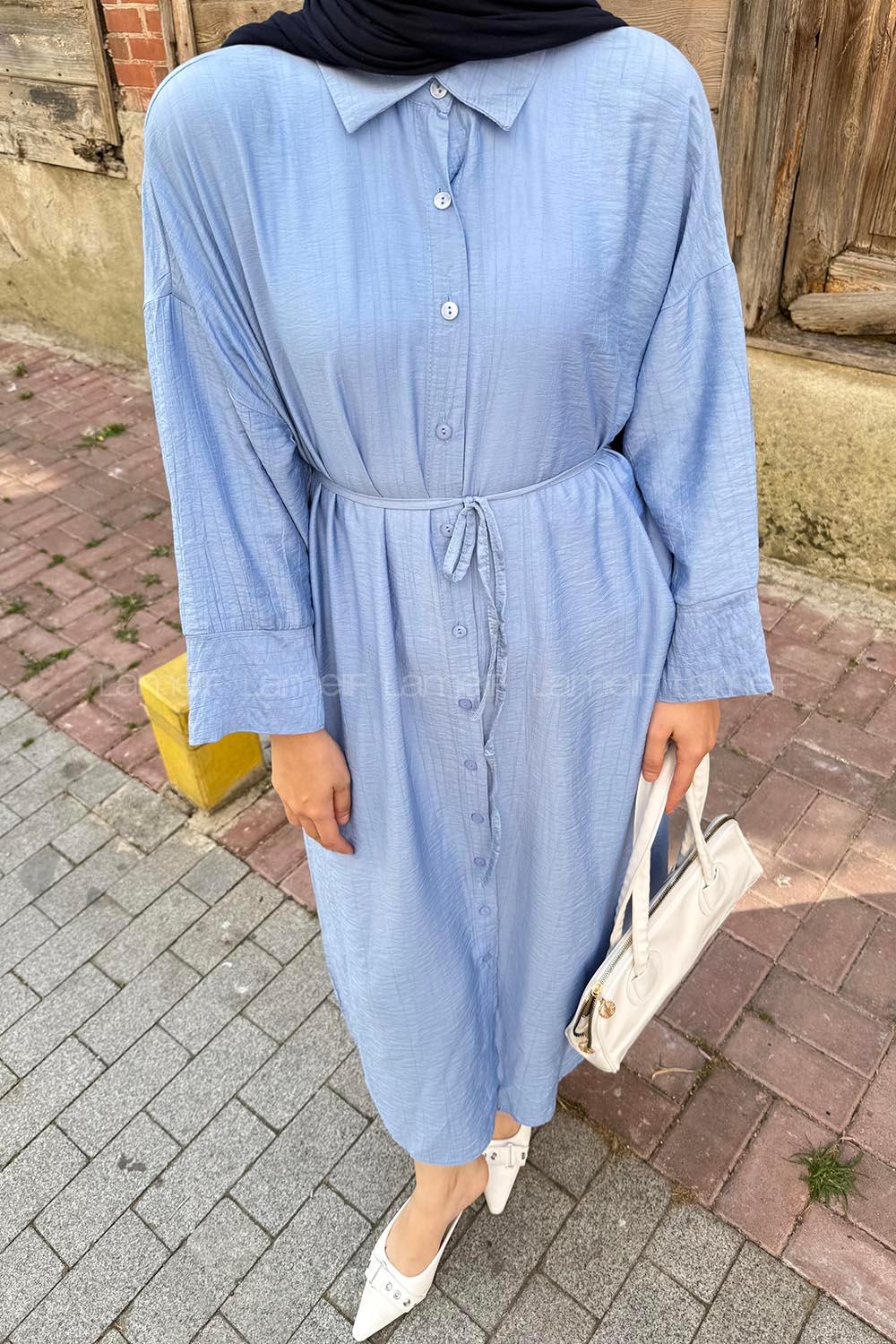 Lamelif Pat Detaylı Elbise Mavi