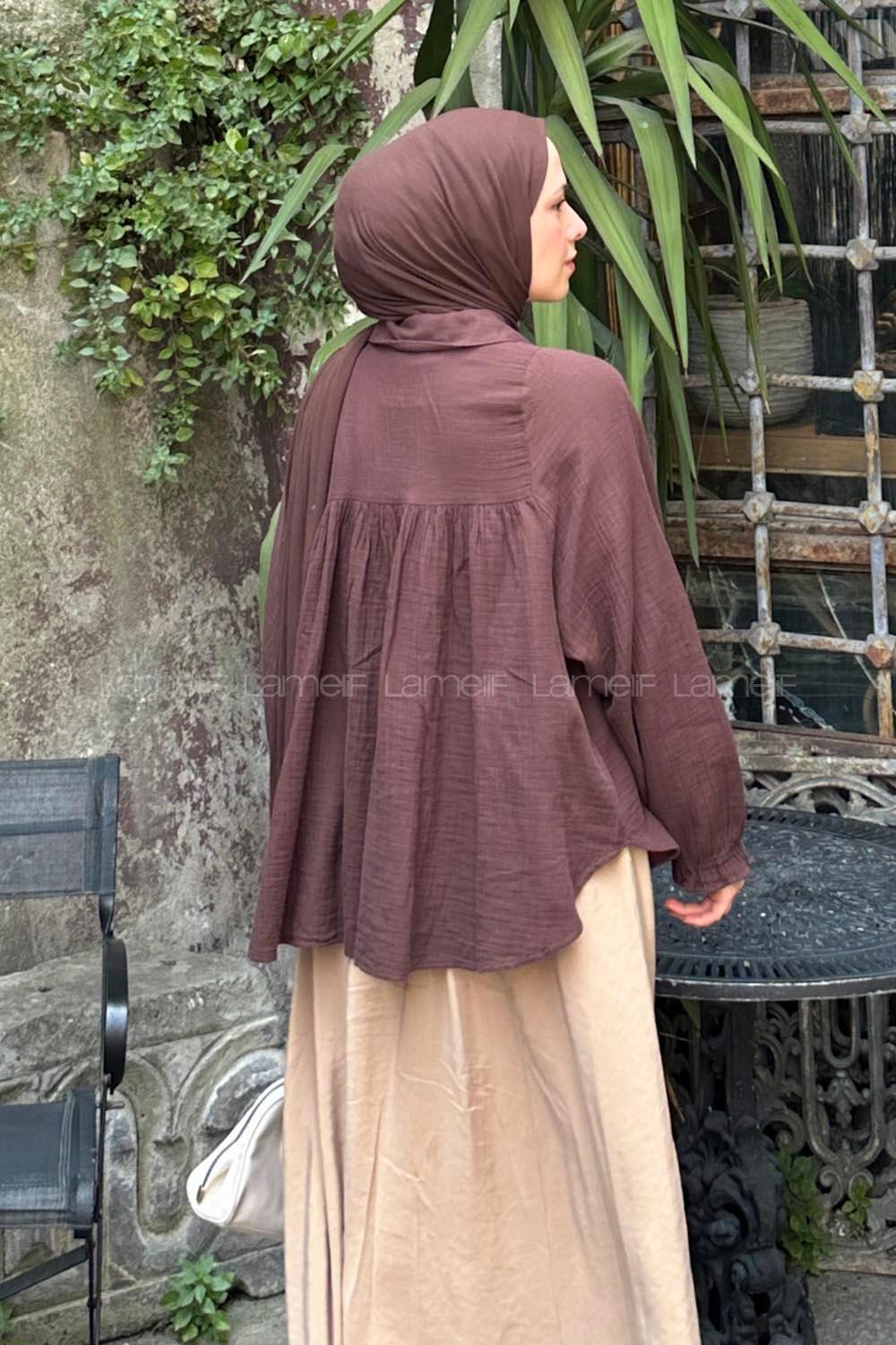 Lamelif Dantel Detaylı Gömlek Acı Kahve