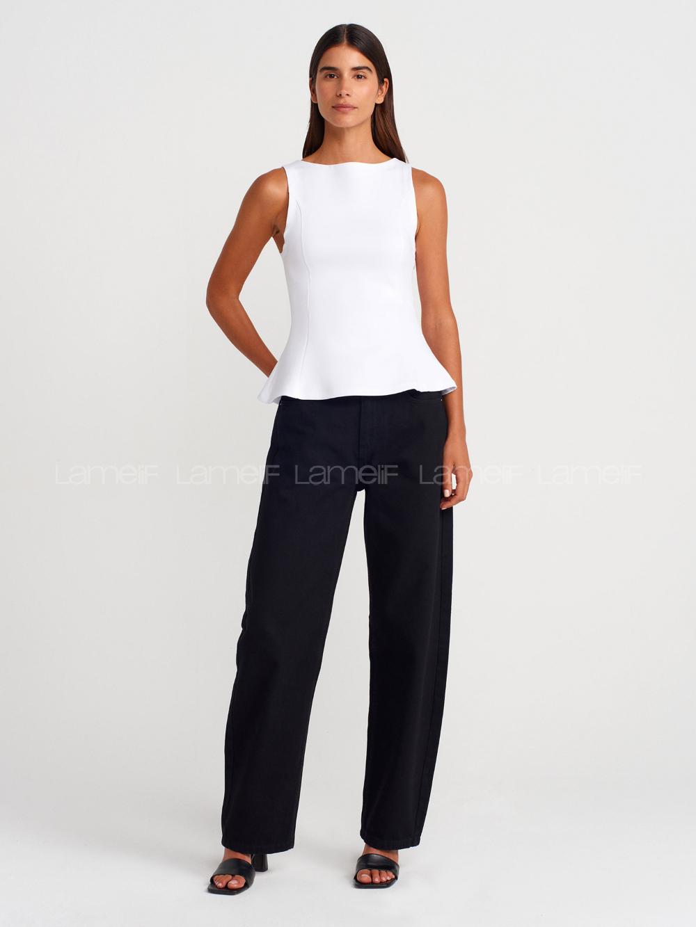 Lamelif Dilvin 21001 Kayık Yaka Peplum Top-Beyaz