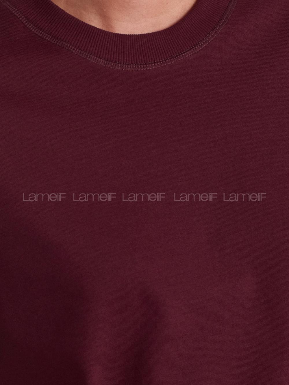 Lamelif Dilvin 30312 Dekoratif Dikişli Bisiklet Yaka Tshirt Bordo