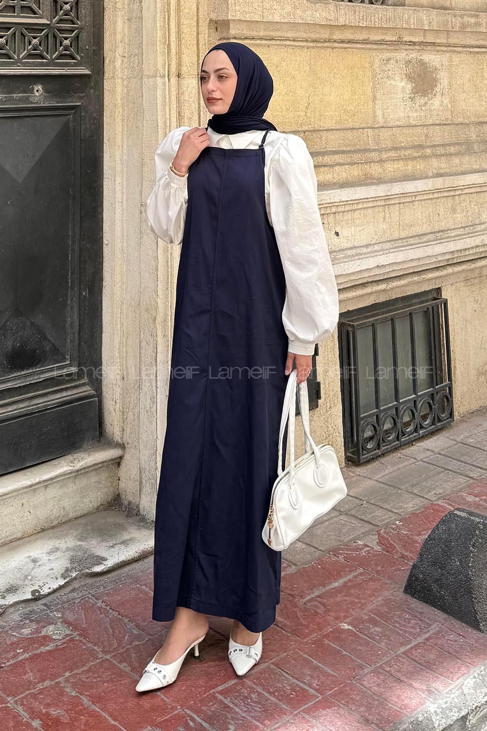 Lamelif Gabardin Tesettür Jile Lacivert