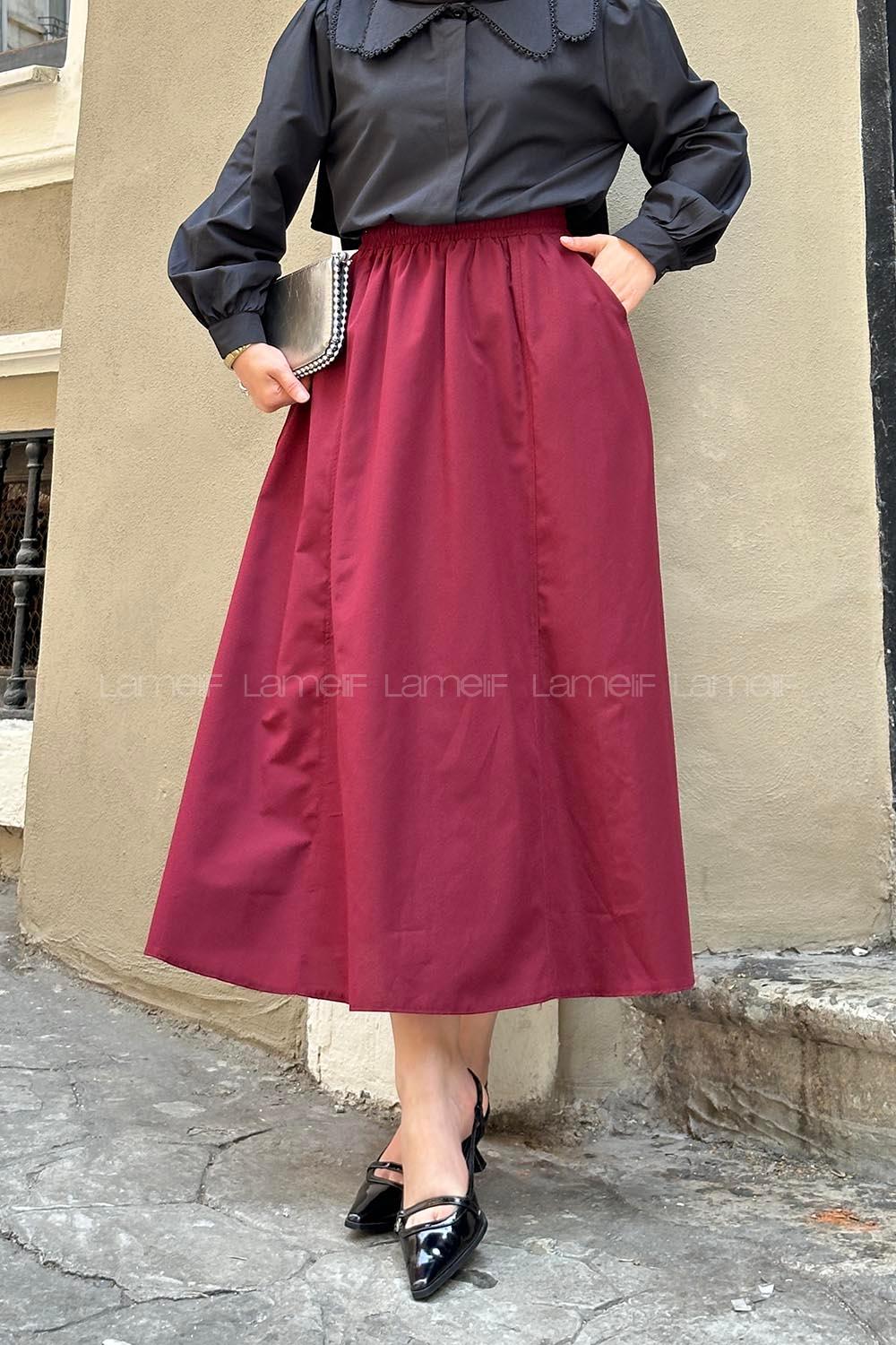 Lamelif Kloş Tesettür Etek Bordo