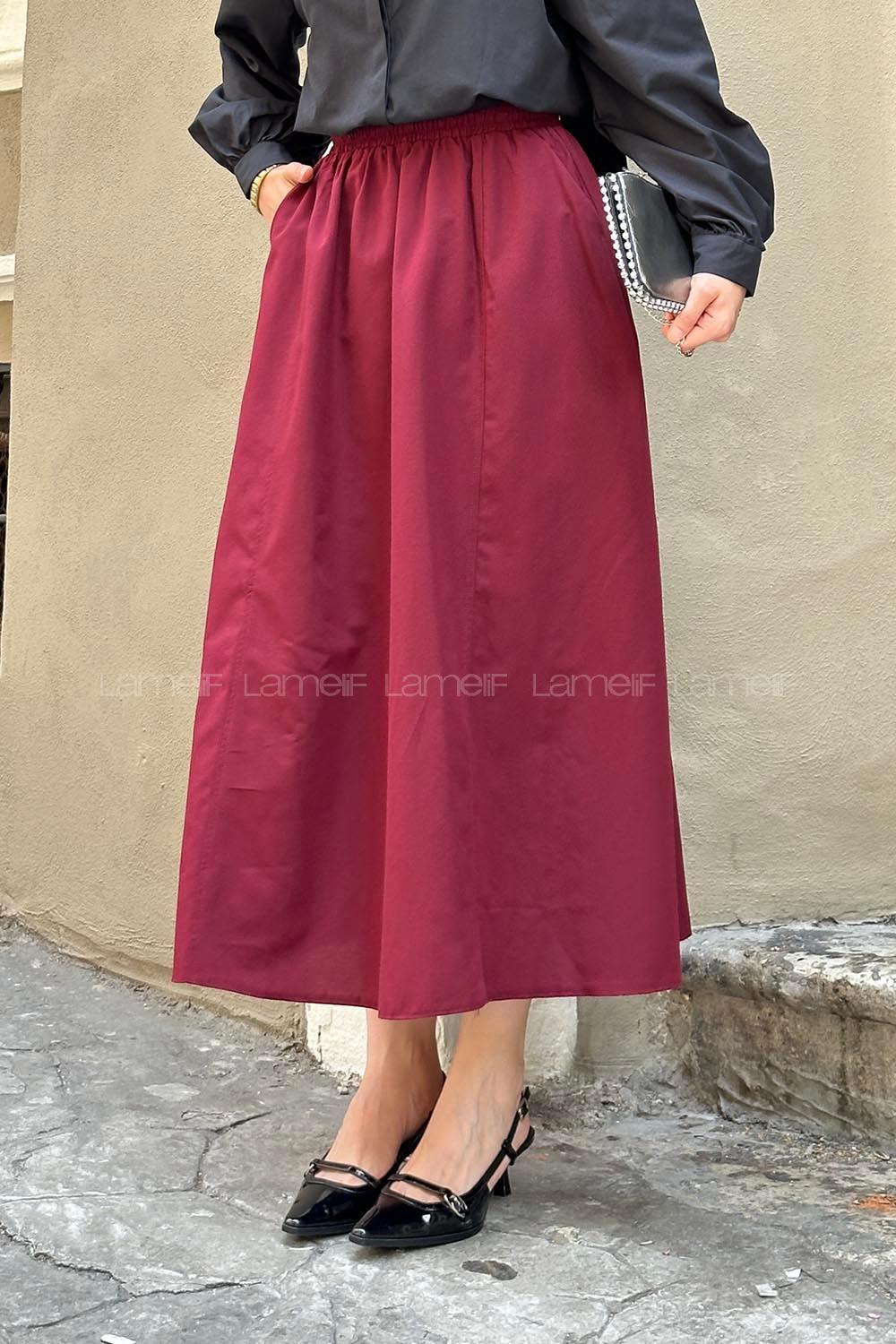 Lamelif Kloş Tesettür Etek Bordo