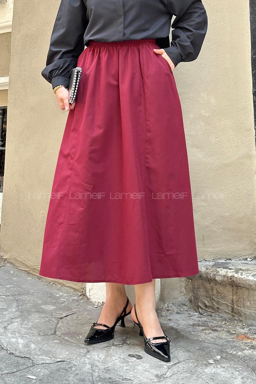 Lamelif Kloş Tesettür Etek Bordo