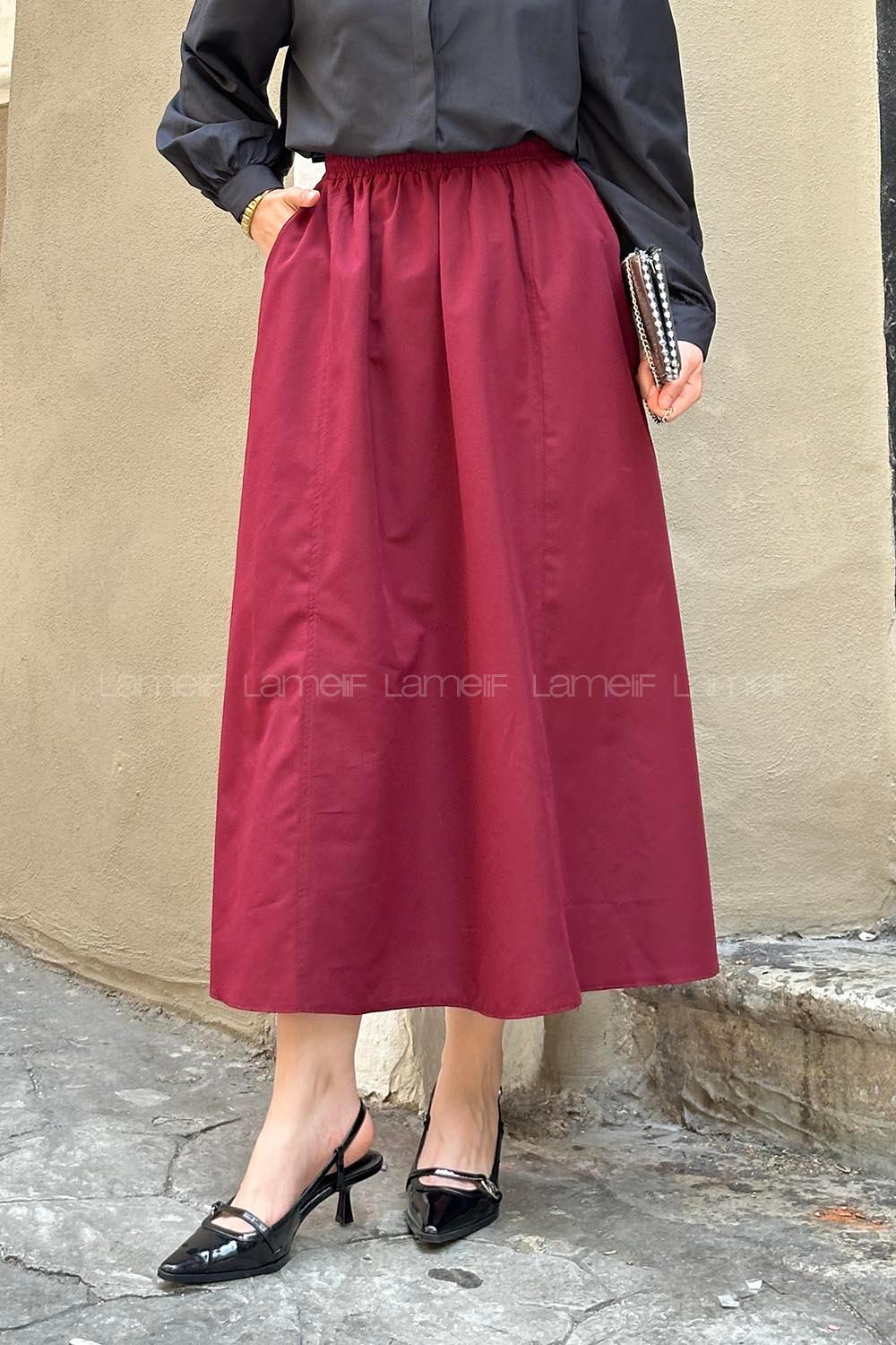 Lamelif Kloş Tesettür Etek Bordo