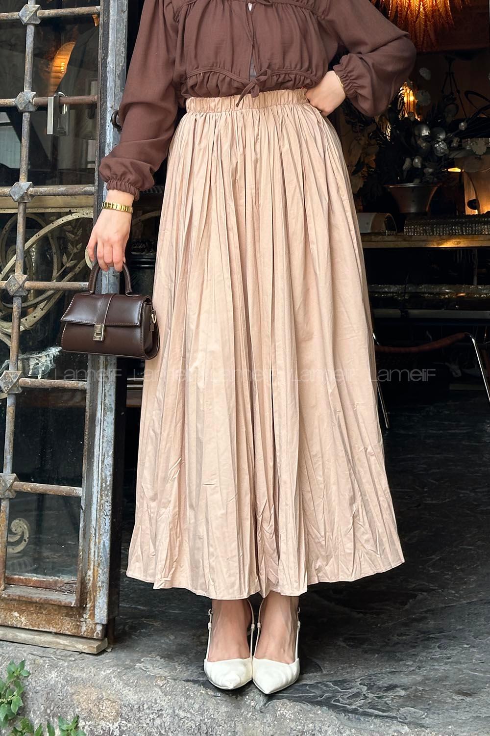 Lamelif Kraşlı Tesettür Etek Kahve