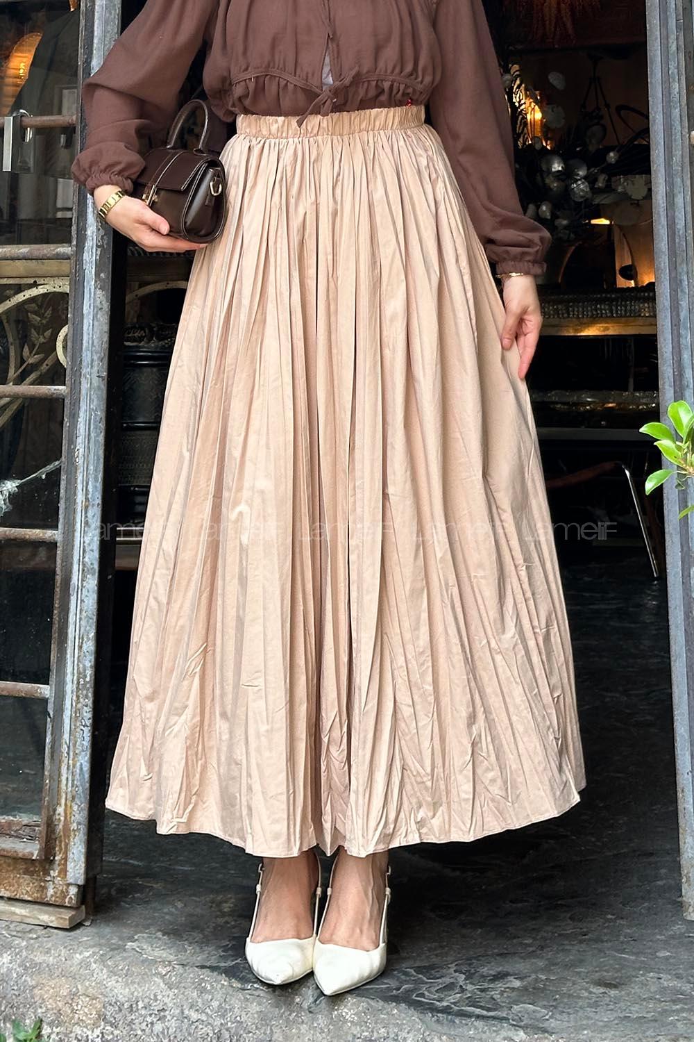 Lamelif Kraşlı Tesettür Etek Kahve