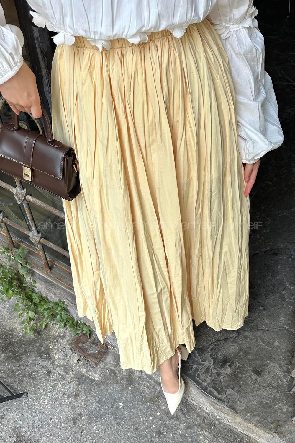 Lamelif Kraşlı Tesettür Etek Sarı