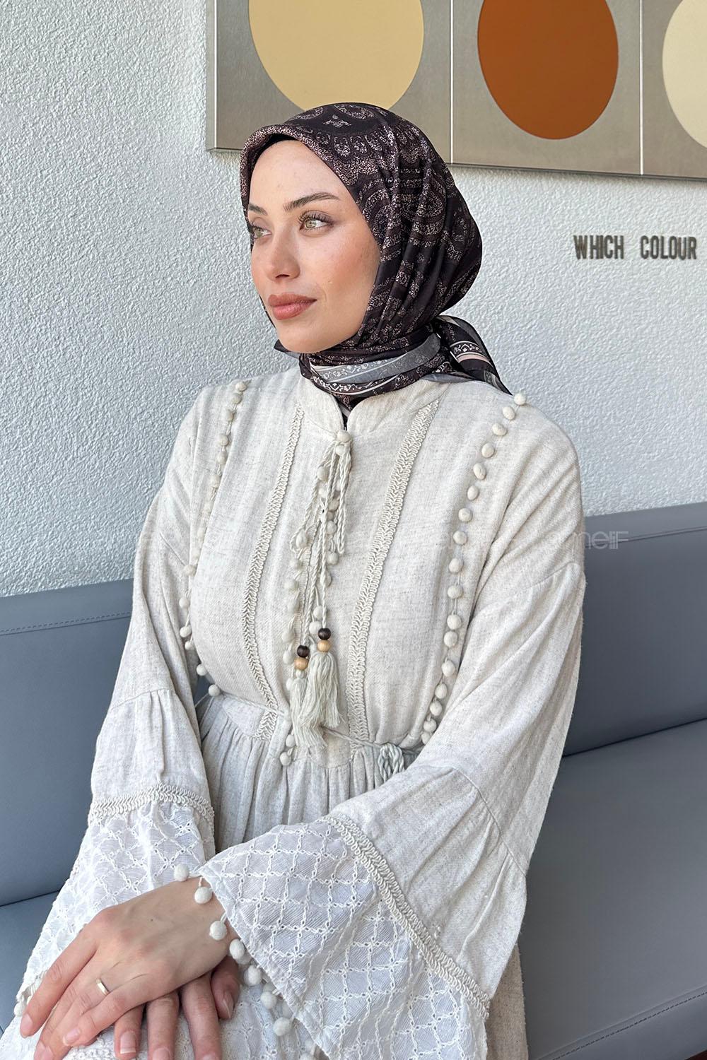 Lamelif Retro Desen Soft Eşarp Acı Kahve