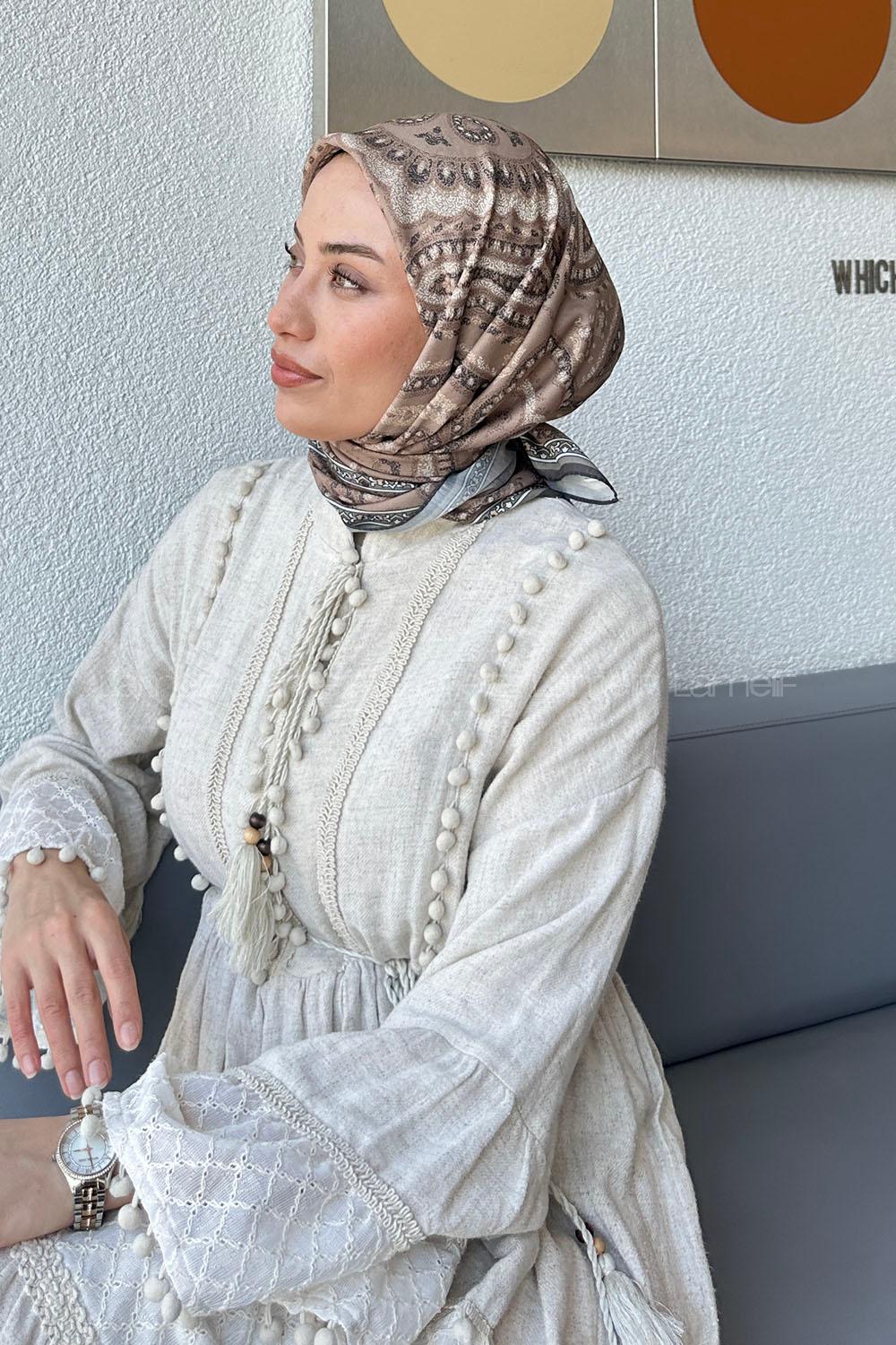 Lamelif Retro Desen Soft Eşarp Toprak