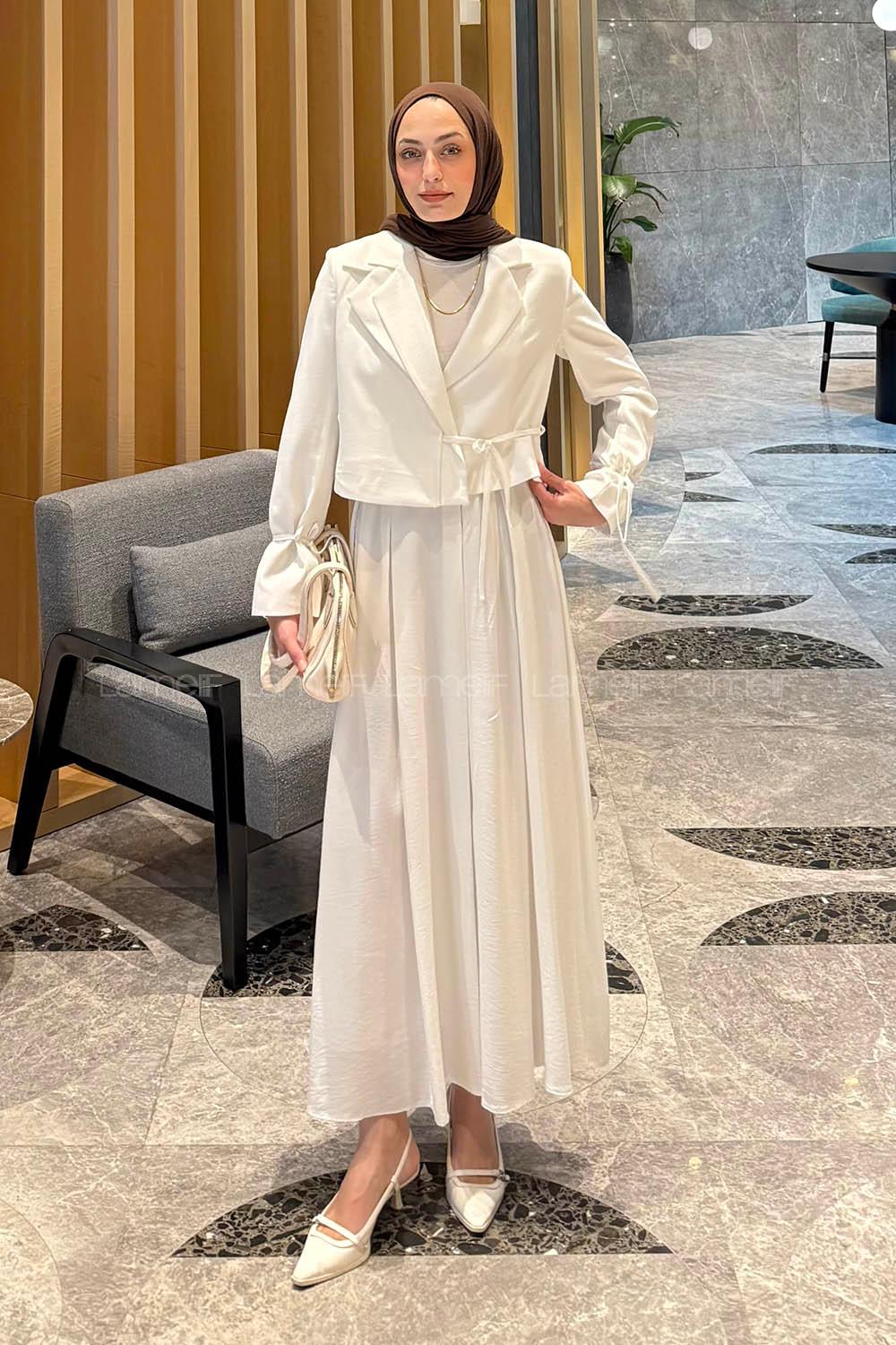 Lamelif Çift Yakalı Takım Beyaz