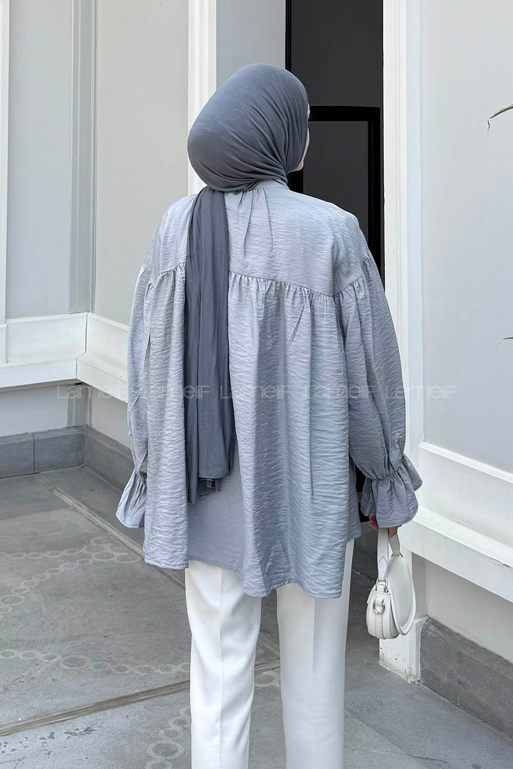 Lamelif Roba Detaylı Tesettür Gömlek Gri