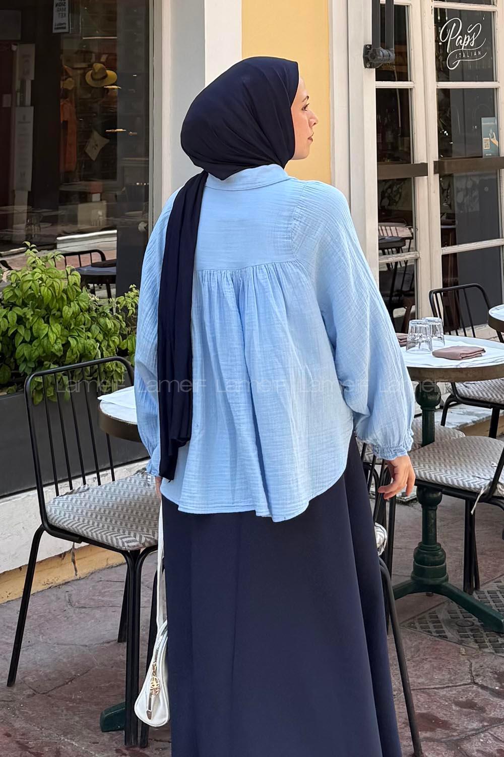 Lamelif Dantel Detaylı Gömlek Bebe Mavisi