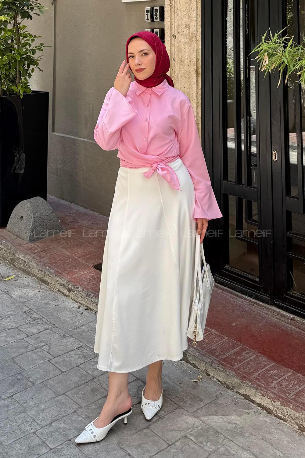 Lamelif Belden Bağlamalı Gömlek Pembe