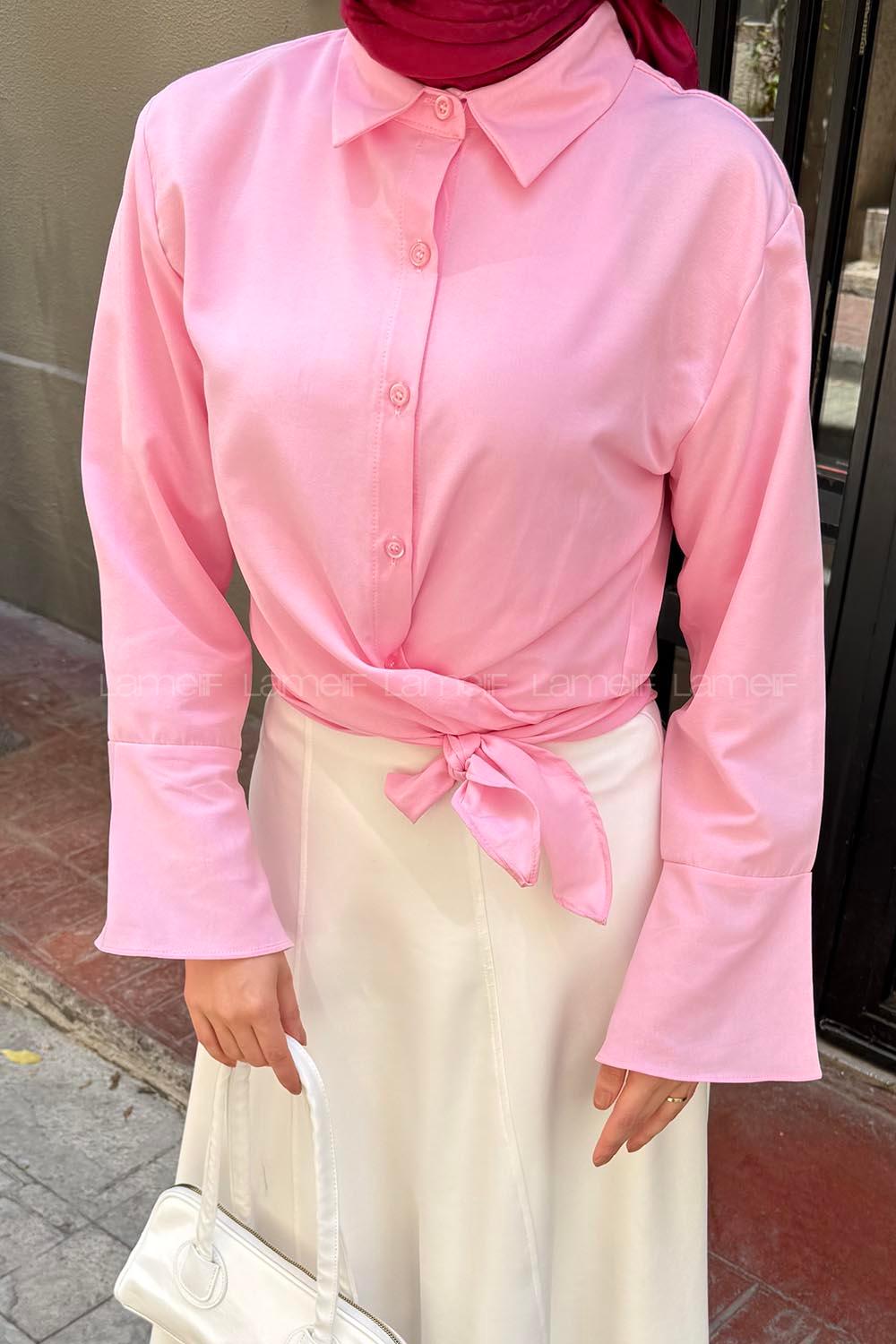 Lamelif Belden Bağlamalı Gömlek Pembe