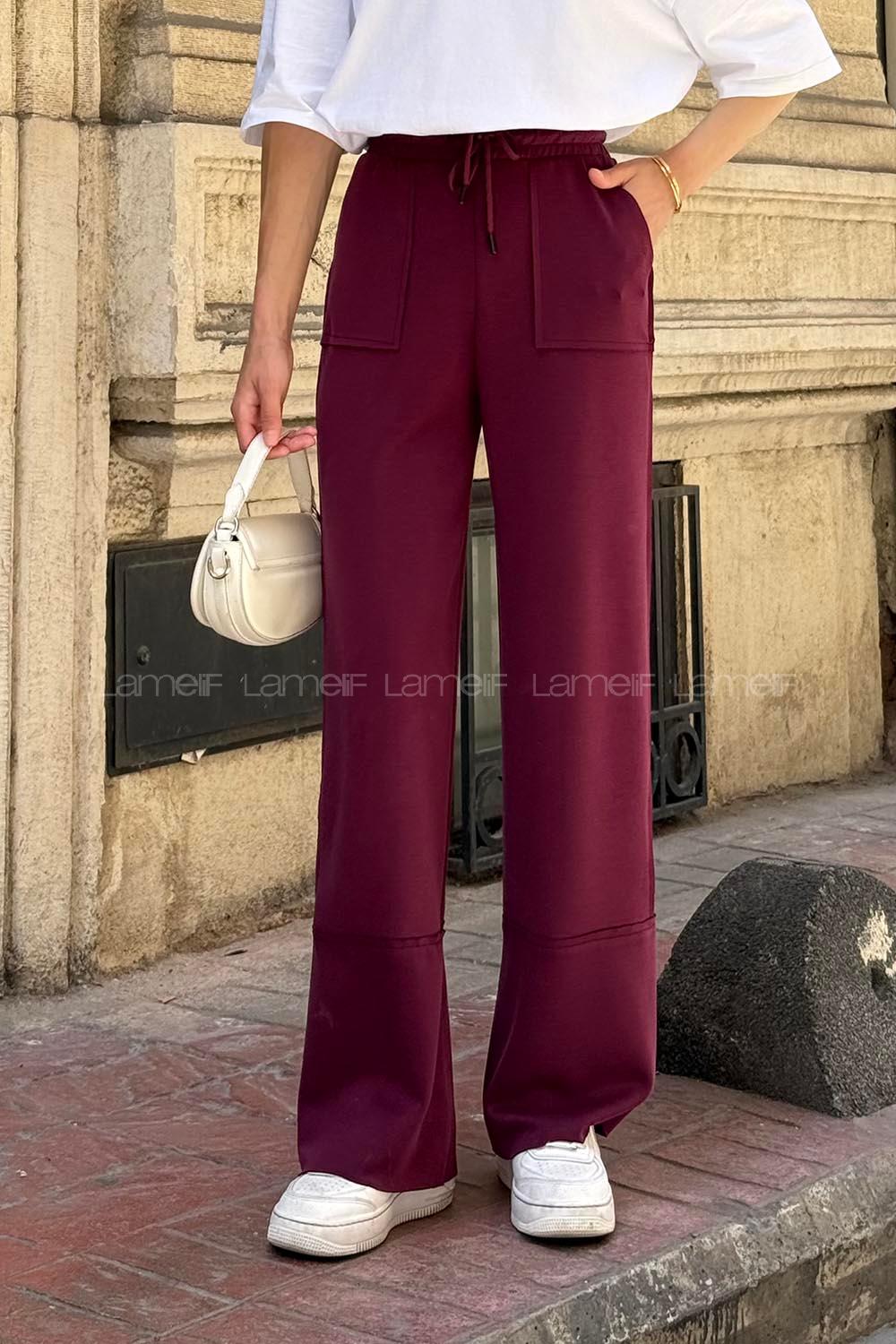Claret Red Regular Trousers High Waist Regular Cut Bottom Tracksuit