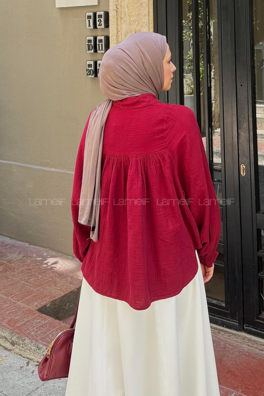 Lamelif Dantel Detaylı Gömlek Bordo