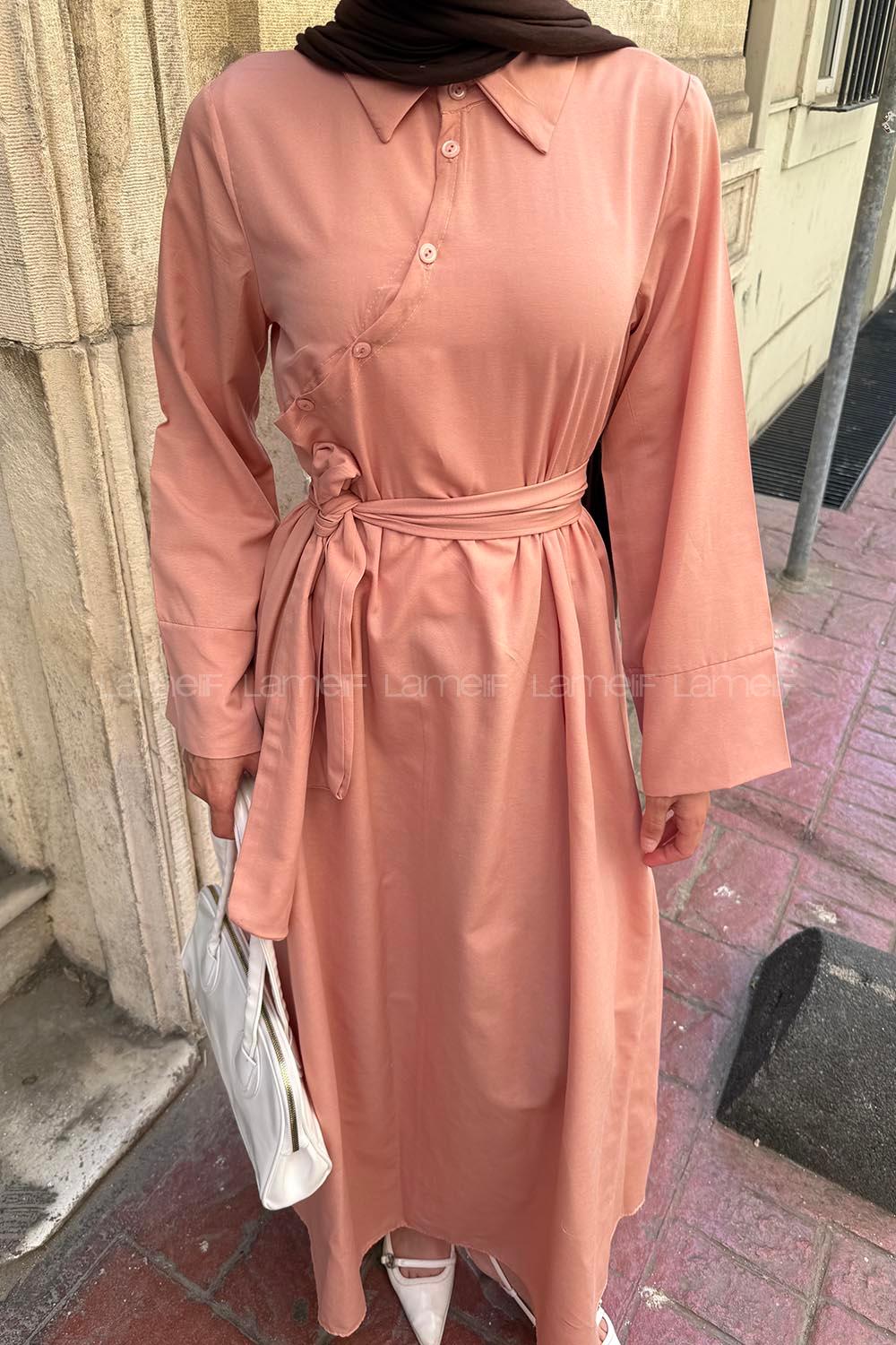 Lamelif Düğme Detaylı Tesettür Elbise Yavru Ağzı