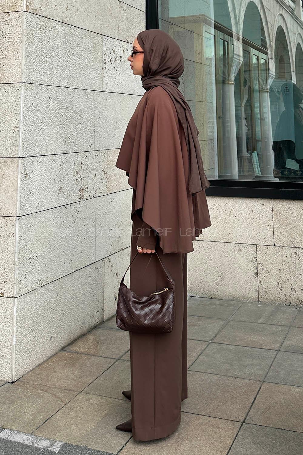 Lamelif Pelerinli Tulum Takım Kahverengi