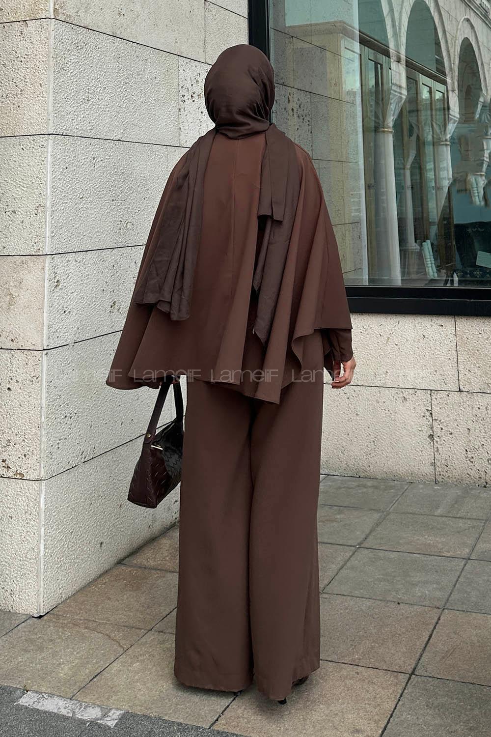 Lamelif Pelerinli Tulum Takım Kahverengi