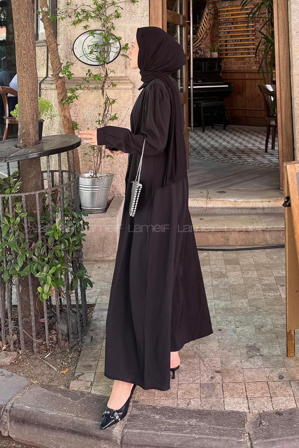 Lamelif Pile Detaylı Elbise Siyah